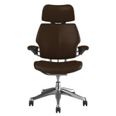 Humanscale Freedom Chair, Standard Duron Arms, Ticino Leather, Coffee, Aluminium